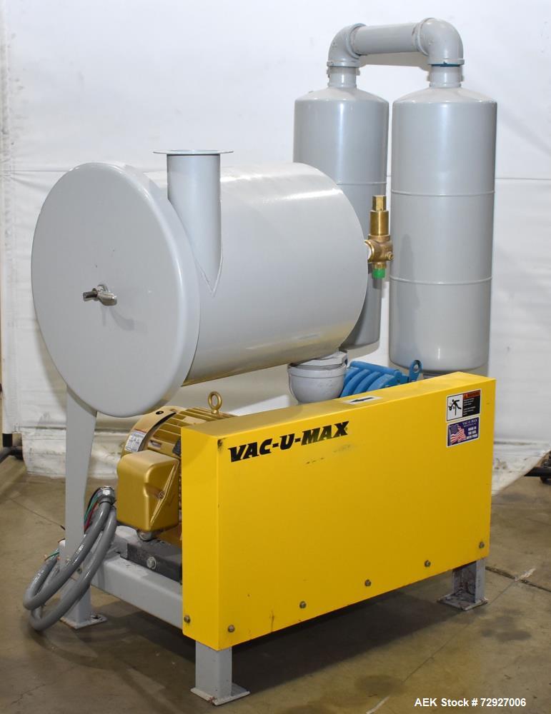 Unused- Vac-U-Max 7.5HP Positive Displacement Vacuum Pump for Pneumatic Conveyors. Approximate 145 CFM at 7 psi. Tuthill model 4005-A6L2CV1-A rotary positive displacement blower. Driven by 7.5hp, 3/6...
