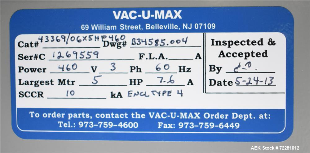 Used Vac-U-Max Pneumatic Bottle Cap Conveying System