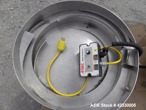 Used FMC Magnetic Parts Feeder, Model EB142. 22" Diameter stainless steel bowl.  Mounted on a carbon steel base.