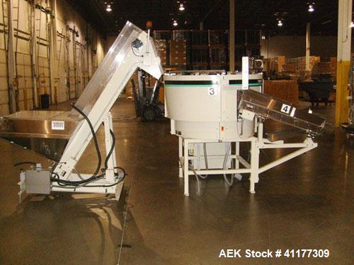 Used Hoppmann Corporation Centrifugal Bowl Feeder, Model FT40-CRS. Rated 1000 parts per minute. Includes a control panel and a Hoppmann Elevating Prefeeder, Model EP08108. Prefeeder serial# 27588.