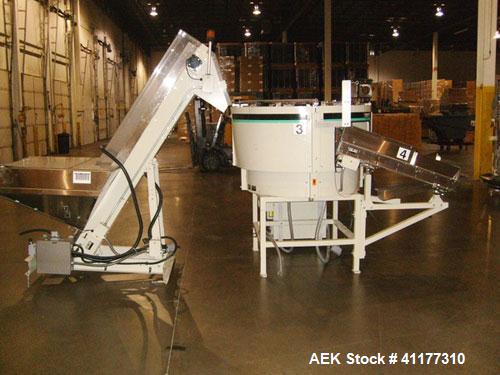Used Hoppmann Shibuya Model FT40-CRS Corporation Centrifugal Bowl Feeder. Rated 1000 parts per minute. Includes a control panel and a Hoppmann Elevating Prefeeder, Model EP08108. Prefeeder serial# 27...