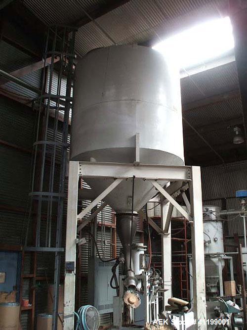 Used Plastic Pellet Packaging System, 25,000 pounds of poly pellets per hour. Includes the following equipment: Rage vacuum filter; Rage vacuum blower; 12' heavy duty cast iron rotary airlock valve w...