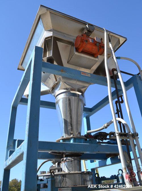 Used Control & Metering Discharge System Consisting Of: (1) Top mounted stainless steel hopper with vibrator, (1) 8’’ air operated slide gate valve, (1) Loss in weight feeder, model H22M/DS-25/75. (1...