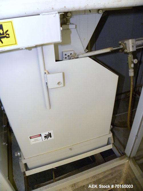 Used Bemis Bulk Bag Weigh Scale Filler, Model 6134E95, carbon steel. Includes bag clamp and panel. Approximate capacity of filling up to 50 pound bags.