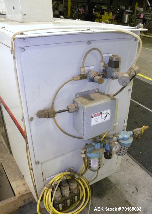 Used Bemis Bulk Bag Weigh Scale Filler, Model 6134E95, carbon steel. Includes bag clamp and panel. Approximate capacity of filling up to 50 pound bags.
