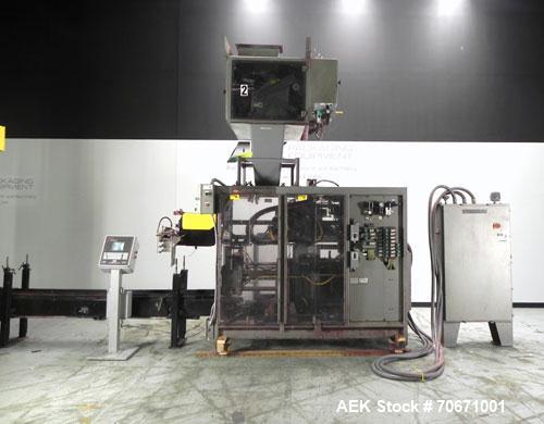 Used Bemis Model 7115E168 Bag Filler with Model 6162A2 Duplex Net Weigh Scale & automated Bemis bag placer with blank bag magazine. Capable of filling bags from 35 to 70 lbs, at speeds up to 18 bags ...