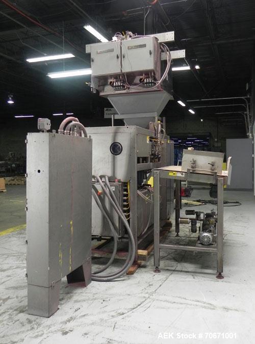 Used Bemis Model 7115E168 Bag Filler with Model 6162A2 Duplex Net Weigh Scale & automated Bemis bag placer with blank bag magazine. Capable of filling bags from 35 to 70 lbs, at speeds up to 18 bags ...