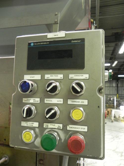 Used Bemis Model 7115E168 Bag Filler with Model 6162A2 Duplex Net Weigh Scale & automated Bemis bag placer with blank bag magazine. Capable of filling bags from 35 to 70 lbs, at speeds up to 18 bags ...
