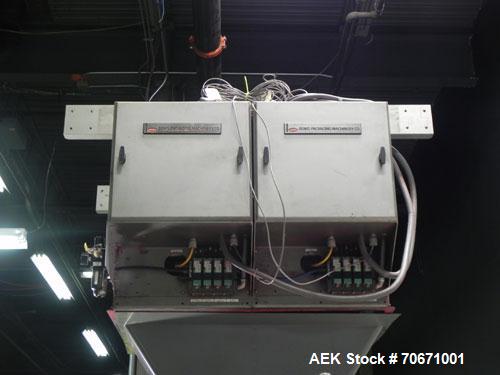 Used Bemis Model 7115E168 Bag Filler with Model 6162A2 Duplex Net Weigh Scale & automated Bemis bag placer with blank bag magazine. Capable of filling bags from 35 to 70 lbs, at speeds up to 18 bags ...
