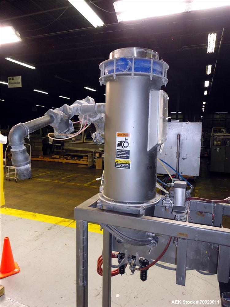 Used Chantland 4210 Air Valve Bag Packer capable of speeds up to (8) 50 lb bags per minute. Weight ranges: 25 lb to 110 lb bags. Includes bag conveyor. Has Rice Lake load cell with preset digital con...