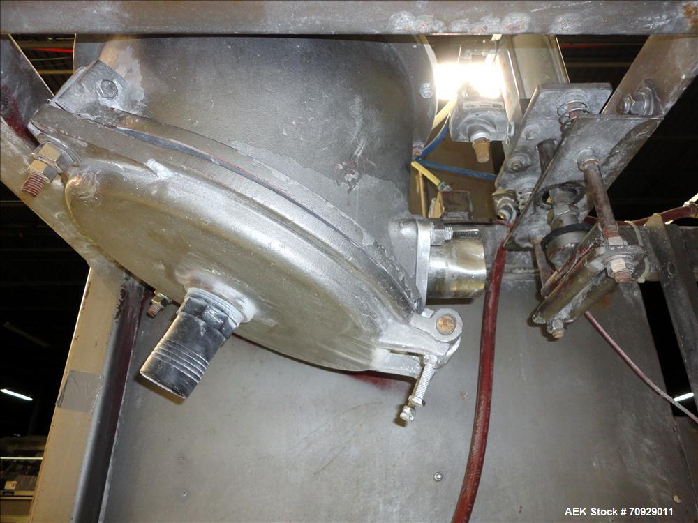 Used Chantland 4210 Air Valve Bag Packer capable of speeds up to (8) 50 lb bags per minute. Weight ranges: 25 lb to 110 lb bags. Includes bag conveyor. Has Rice Lake load cell with preset digital con...