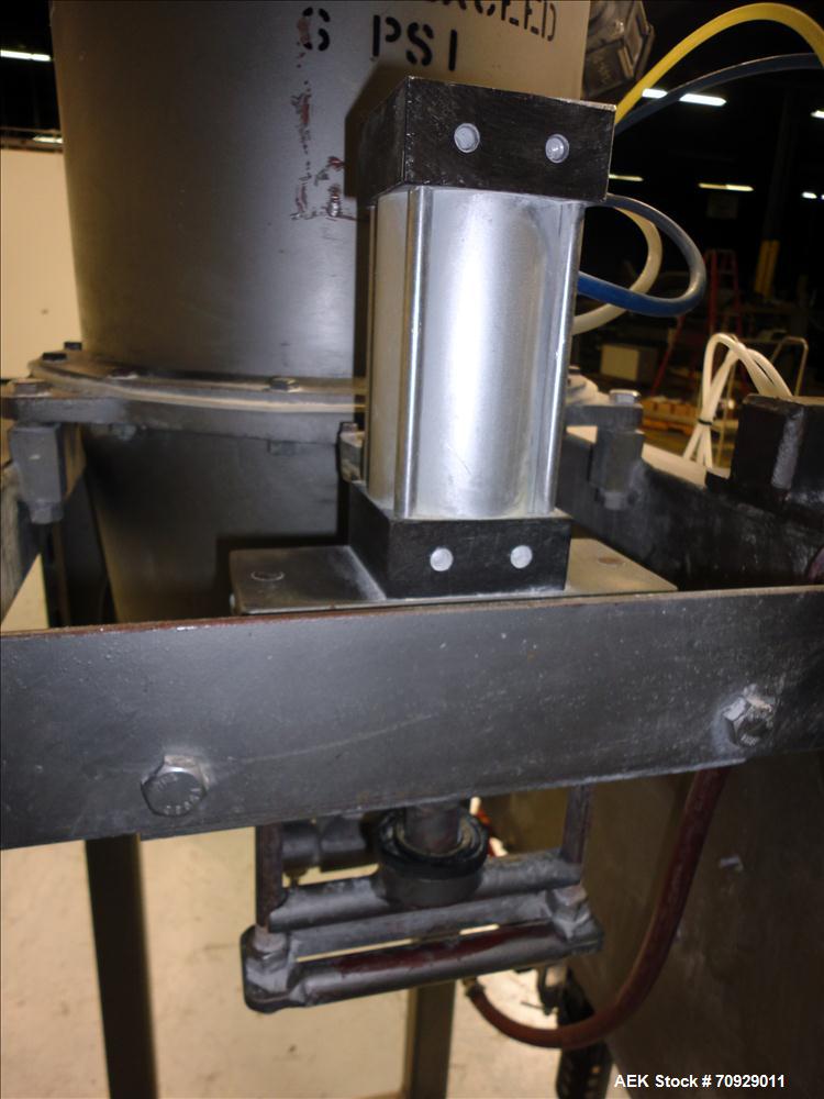 Used Chantland 4210 Air Valve Bag Packer capable of speeds up to (8) 50 lb bags per minute. Weight ranges: 25 lb to 110 lb bags. Includes bag conveyor. Has Rice Lake load cell with preset digital con...