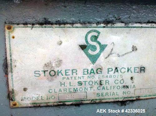 Used Stoker Auger Bag Packer, Model CR. Stainless steel spout, carbon steel auger, agitated feed hopper, 3 hp, 575 volt motor.
