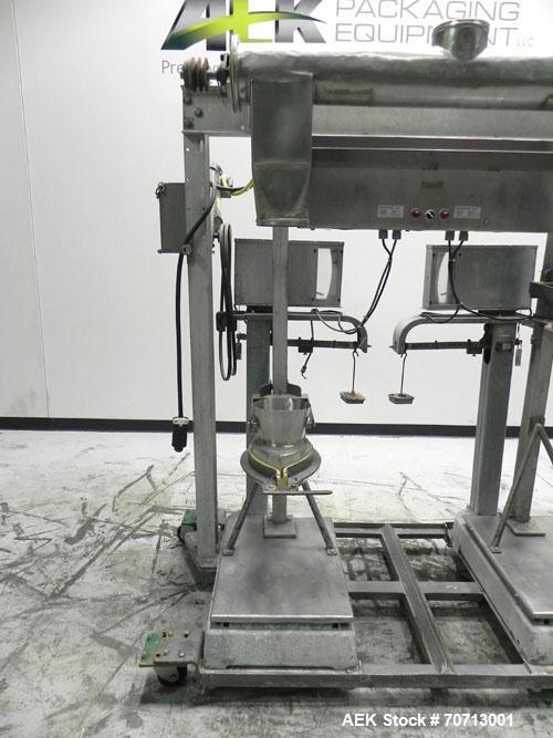 Used Fairbanks Model 41-3132 Double Head Bag Filling and Weighing Machine. Has (2) Fairbanks model 41-3132 scales with capacities of up to 1,000lbs. Filler powered by (1) Baldor 3/4 hp 1140 rpm motor...