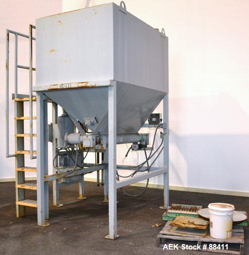 Used Dry Bulk Loading System, Carbon Steel. Consisting of: (1) Approximately 75 cubic foot hopper, 52" wide x 75" long x 40" straight side x coned bottom. (1) 6" diameter x 5' long bottom horizontal ...