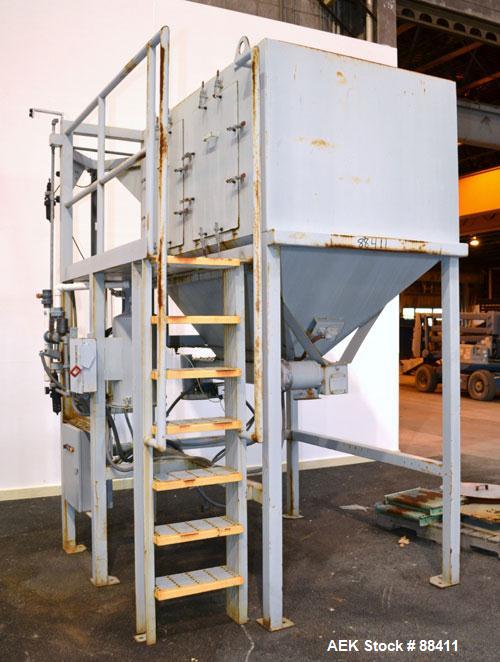 Used Dry Bulk Loading System, Carbon Steel. Consisting of: (1) Approximately 75 cubic foot hopper, 52" wide x 75" long x 40" straight side x coned bottom. (1) 6" diameter x 5' long bottom horizontal ...