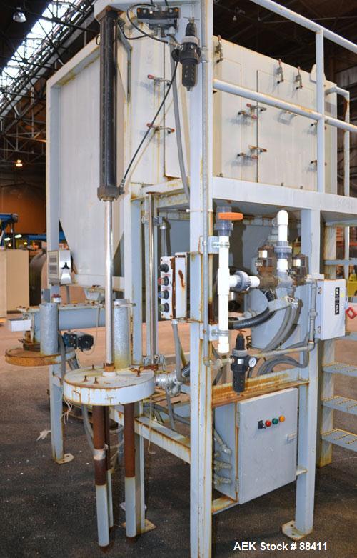 Used Dry Bulk Loading System, Carbon Steel. Consisting of: (1) Approximately 75 cubic foot hopper, 52" wide x 75" long x 40" straight side x coned bottom. (1) 6" diameter x 5' long bottom horizontal ...