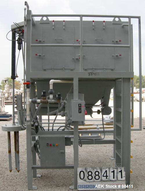 Used Dry Bulk Loading System, Carbon Steel. Consisting of: (1) Approximately 75 cubic foot hopper, 52" wide x 75" long x 40" straight side x coned bottom. (1) 6" diameter x 5' long bottom horizontal ...