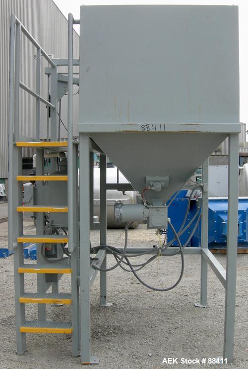 Used Dry Bulk Loading System, Carbon Steel. Consisting of: (1) Approximately 75 cubic foot hopper, 52" wide x 75" long x 40" straight side x coned bottom. (1) 6" diameter x 5' long bottom horizontal ...