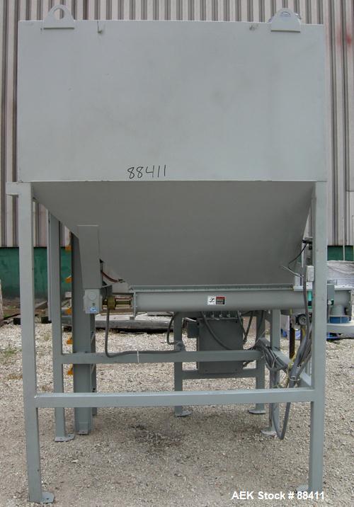 Used Dry Bulk Loading System, Carbon Steel. Consisting of: (1) Approximately 75 cubic foot hopper, 52" wide x 75" long x 40" straight side x coned bottom. (1) 6" diameter x 5' long bottom horizontal ...