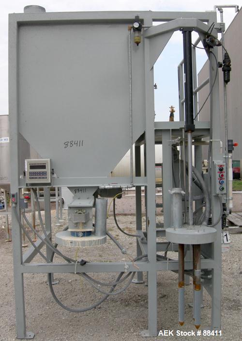 Used Dry Bulk Loading System, Carbon Steel. Consisting of: (1) Approximately 75 cubic foot hopper, 52" wide x 75" long x 40" straight side x coned bottom. (1) 6" diameter x 5' long bottom horizontal ...
