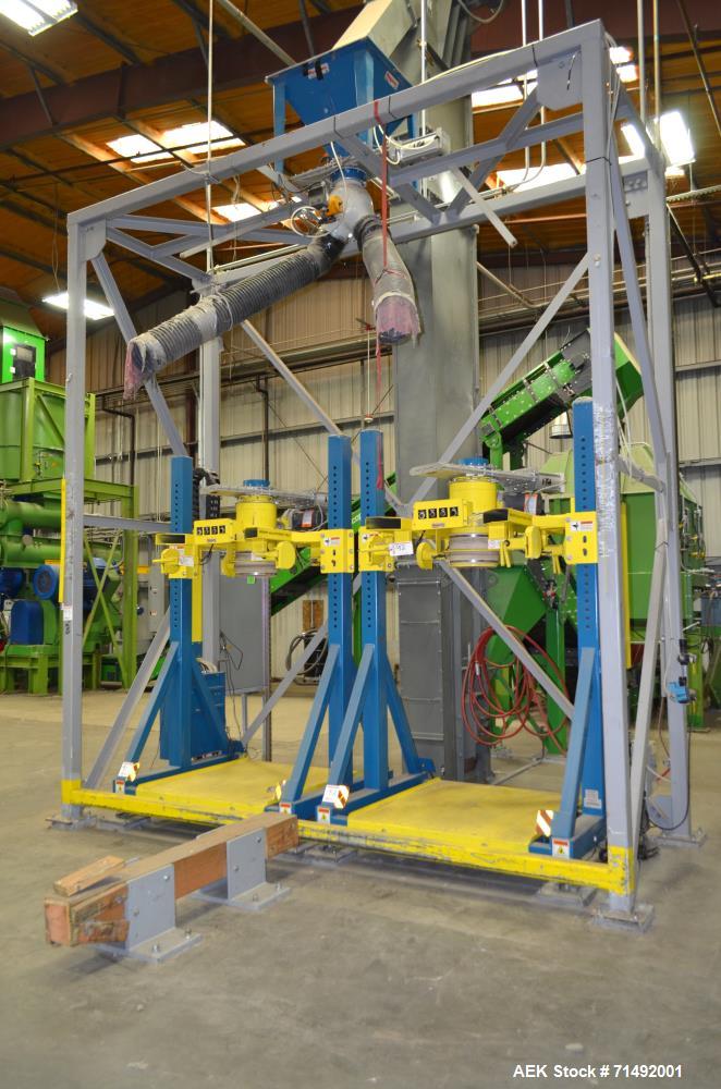 Used Flexicon Bulk Bag Filling System Consisting Of: (2) Twin-Centerpost Bulk Bag Fillers, carbon steel. Manual fill head height adjustment, pneumatically retractable bag hooks, inflatable connector ...