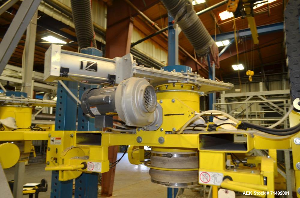 Used Flexicon Bulk Bag Filling System Consisting Of: (2) Twin-Centerpost Bulk Bag Fillers, carbon steel. Manual fill head height adjustment, pneumatically retractable bag hooks, inflatable connector ...