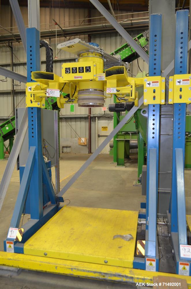 Used Flexicon Bulk Bag Filling System Consisting Of: (2) Twin-Centerpost Bulk Bag Fillers, carbon steel. Manual fill head height adjustment, pneumatically retractable bag hooks, inflatable connector ...