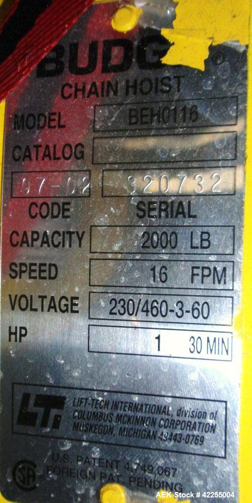 Used Flexicon Bulk Bag Unloading Station, model BFC, stainless steel. Yale electric hoist, model MDT01, 2000# capacity, .25 hp, 230/460 volt hoist motor, approximately 221" overall height.