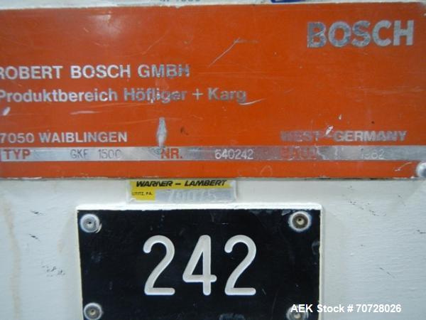 Used Bosch encapsulator, model GKF1500, presently set up with size 0 change parts, serial# 640253, 1982.