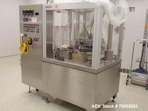 Used Bosch Encapsulator, Model GKF800. Rated up to 800 capsules per minute, with tooling for capsule liquid filling, serial# 773360MS2002W, new 1995.