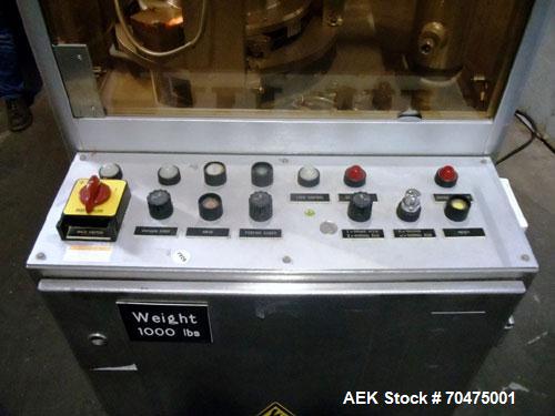 Used Bosch Automatic Capsule Filler, Model GKF-120. Rated up to 120 capsules per minute. Includes size, 0, 1, and 3 change parts.