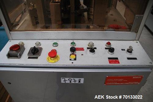 Used Bosch Automatic Capsule Filler, Model GKF 330.  Stainless steel tooling, 19,800 capsules per hour.  Includes capsule feed station, capsule opening station, powder feed station, filling powder in...