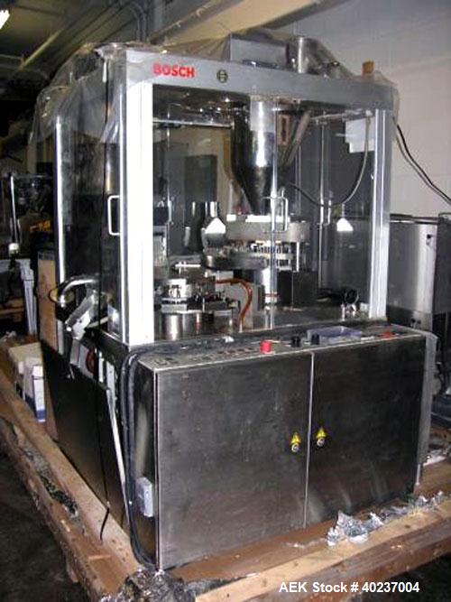 Unused- Bosch Encapsulator, GKF1500.  Rated at 1500 capsules per minute or 90,000 per hour.  Set up for size 4 capsules.  Unit was built in 1998.  Serial number 782230.  230/460 volt.
