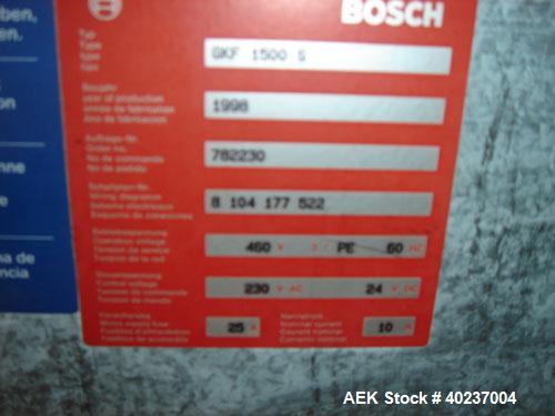 Unused- Bosch Encapsulator, GKF1500.  Rated at 1500 capsules per minute or 90,000 per hour.  Set up for size 4 capsules.  Unit was built in 1998.  Serial number 782230.  230/460 volt.