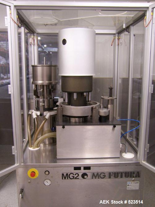 USED: MG2 Futura capsule machine, 2400 capsules per hour, tooling size is 0 and 00. With additional tooling, the capacity ca...