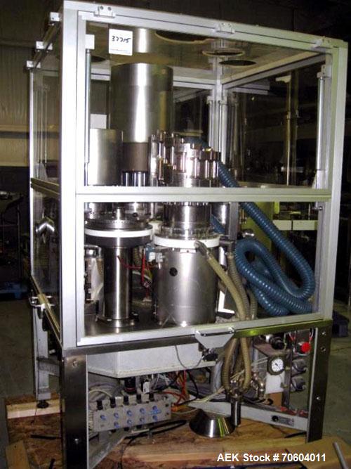 Used MG2 Futura rotary capsule filler, rated up to 48,000 capsules/hour, change parts for 0,1 and 3 capsules, with dust collection and controls, 480 volt, serial# 5161/5019. PRICE INCLUDES A 15% BUYE...