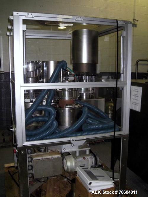 Used MG2 Futura rotary capsule filler, rated up to 48,000 capsules/hour, change parts for 0,1 and 3 capsules, with dust collection and controls, 480 volt, serial# 5161/5019. PRICE INCLUDES A 15% BUYE...
