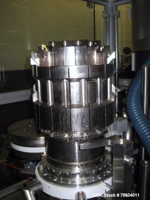 Used MG2 Futura rotary capsule filler, rated up to 48,000 capsules/hour, change parts for 0,1 and 3 capsules, with dust collection and controls, 480 volt, serial# 5161/5019. PRICE INCLUDES A 15% BUYE...