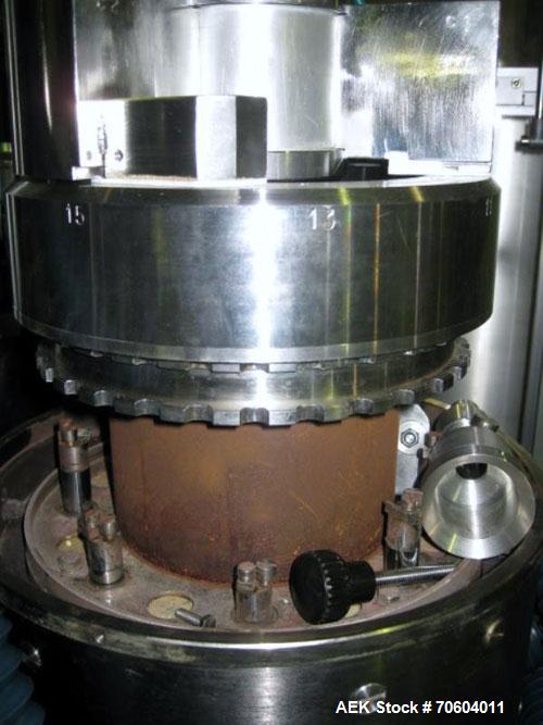 Used MG2 Futura rotary capsule filler, rated up to 48,000 capsules/hour, change parts for 0,1 and 3 capsules, with dust collection and controls, 480 volt, serial# 5161/5019. PRICE INCLUDES A 15% BUYE...
