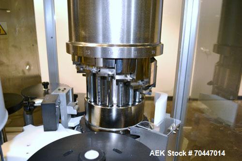 Used MG2 Futura automatic capsule filler capable of speeds up to 48,000 capsules per hour. Can run capsule sizes from 000 to 5, including tamper evident with proper changeparts. Currently haas change...