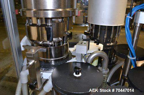 Used MG2 Futura automatic capsule filler capable of speeds up to 48,000 capsules per hour. Can run capsule sizes from 000 to 5, including tamper evident with proper changeparts. Currently haas change...