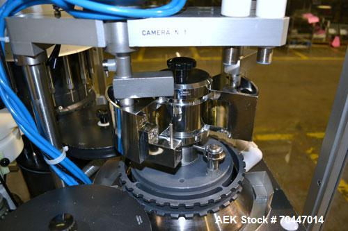 Used MG2 Futura automatic capsule filler capable of speeds up to 48,000 capsules per hour. Can run capsule sizes from 000 to 5, including tamper evident with proper changeparts. Currently haas change...