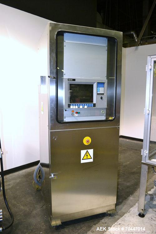 Used MG2 Futura automatic capsule filler capable of speeds up to 48,000 capsules per hour. Can run capsule sizes from 000 to 5, including tamper evident with proper changeparts. Currently haas change...