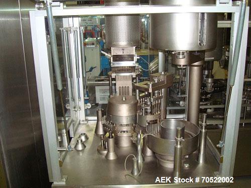 Used Zanasi AZ 25 Automatic Capsule Filling and Closing Machine, maximum output 25,000 capsules/h.  For capsule sizes 000 - 5, stainless steel on product contact parts, integrated vacuum pump and acu...
