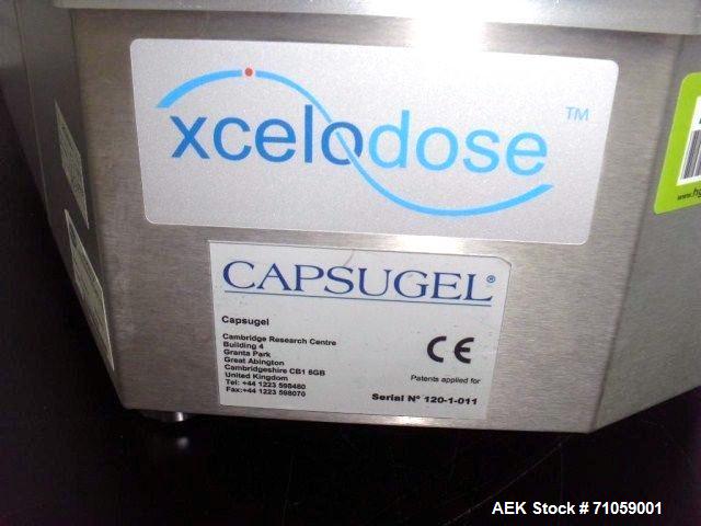 Used Capsugel Xcelodose Model 120S Benchtop Capsule Filler. Capable of speeds up to 120 capsules per hour. Dose form: Capsule, cartridge, cassette, blister, vial, tube or other compact dose container...