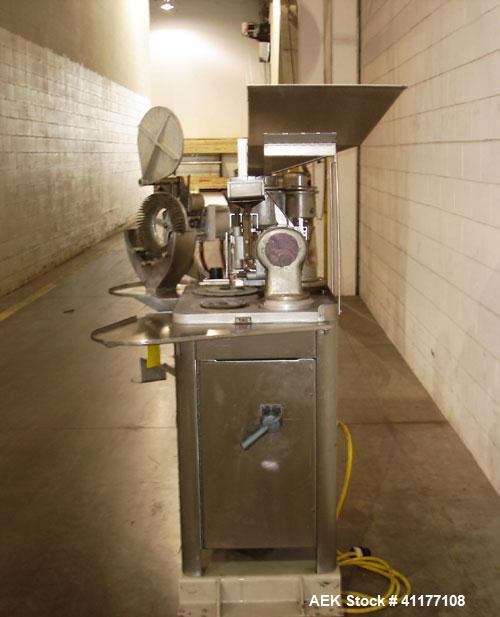 Used Capsugel Semi Automatic Capsule Filler, Model 8S. 12,000 to 15,000 capsules per hour for sizes 00 through 4 dependent upon volume per ring, operator experience and filling conditions (see Room C...