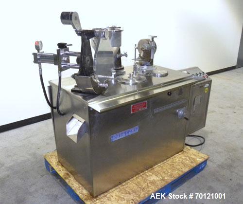 Used Capsugel Semi Automatic Capsule Filler, Model KDF-2. 20,000 capsules per hour for sizes 00 through 5 with beadlets, granular, or powdered product. Capacities dependent upon volume per ring, oper...