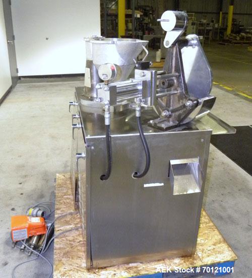 Used Capsugel Semi Automatic Capsule Filler, Model KDF-2. 20,000 capsules per hour for sizes 00 through 5 with beadlets, granular, or powdered product. Capacities dependent upon volume per ring, oper...