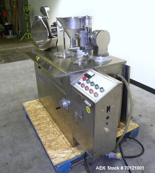 Used Capsugel Semi Automatic Capsule Filler, Model KDF-2. 20,000 capsules per hour for sizes 00 through 5 with beadlets, granular, or powdered product. Capacities dependent upon volume per ring, oper...